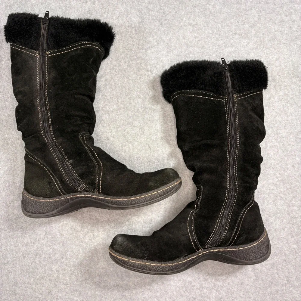 BareTraps Ellery Black Leather Faux Fur Mid Calf Winter Boots Womens 8M SDS